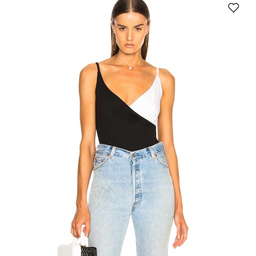 Enza Costa Black and White Strappy Overlap Women's Bodysuit